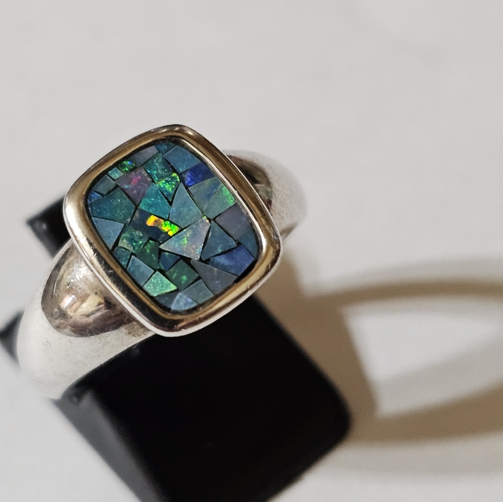 MICHELLE ALBALA Sterling Silver Vintage Real Opal Gem Inlay Ring Size 6.… - Picture 4 of 6